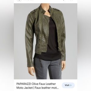 Paparazzi by Biz Green Vegan Leather Moto Jacket w/Double Zip Front